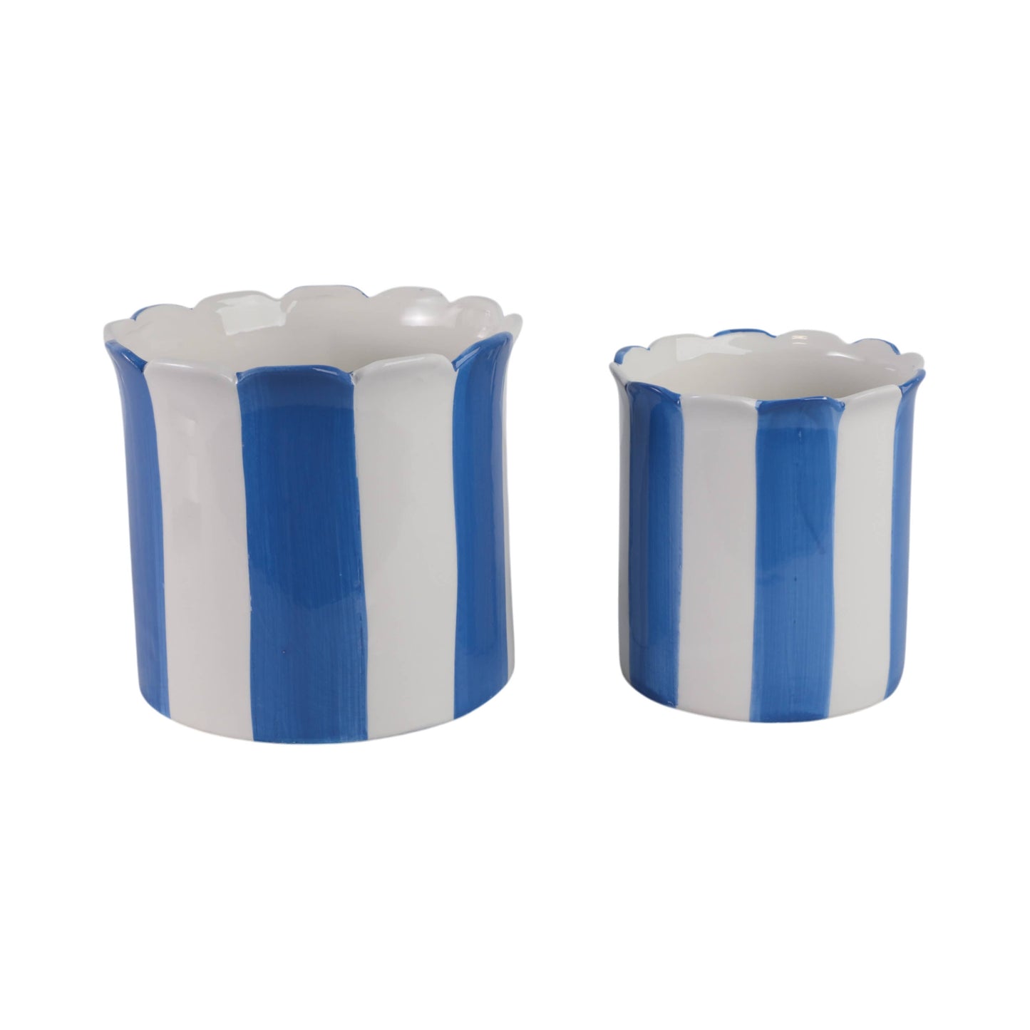 Blue Ceramic Striped Scallop Planter- 2 Sizes