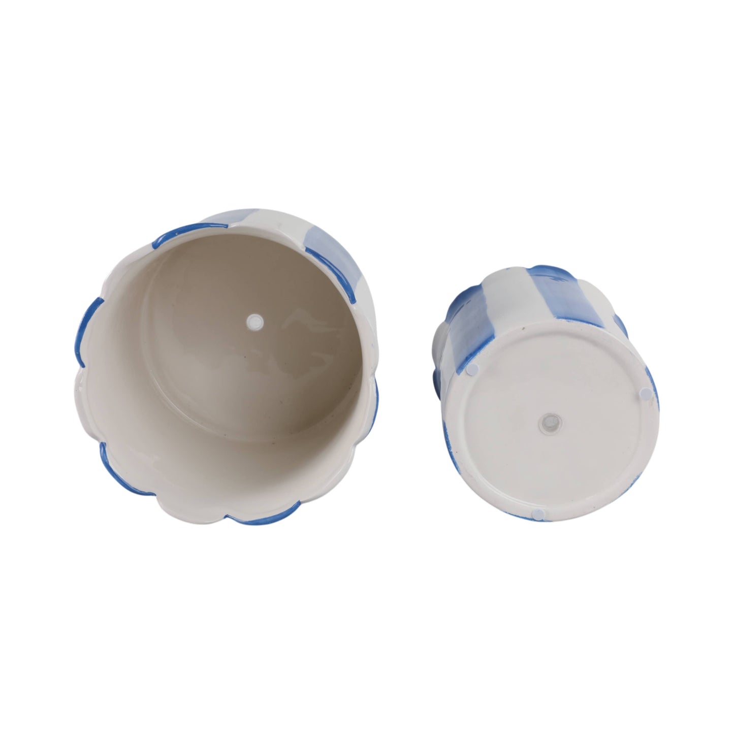 Blue Ceramic Striped Scallop Planter- 2 Sizes