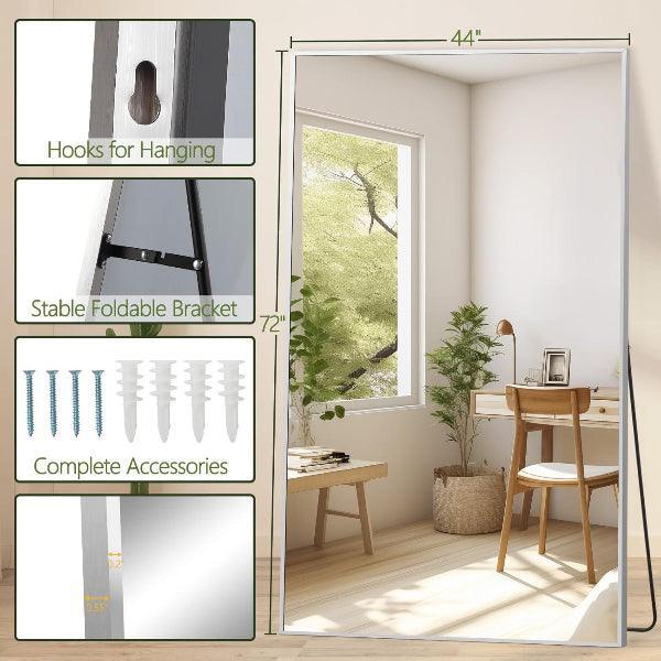 Oversized Floor Mirror- Silver with Tempered Glass