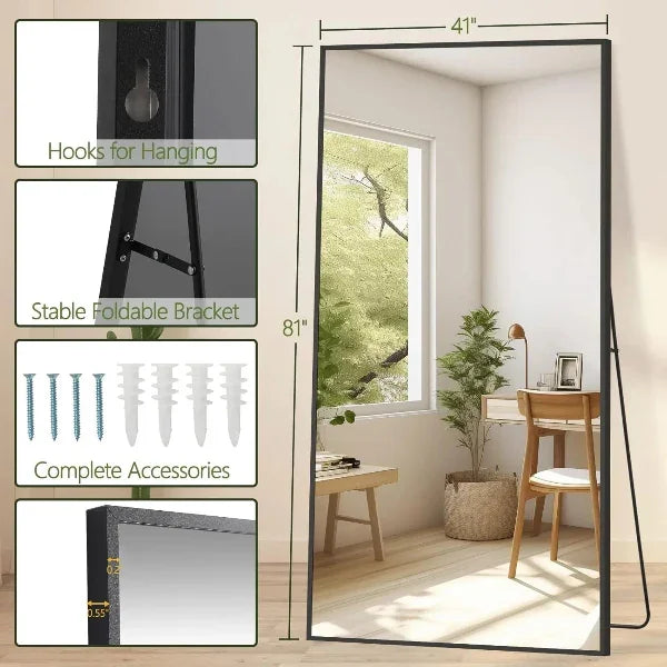 MELOMOIR Oversized Floor Mirror- Black with Tempered Glass