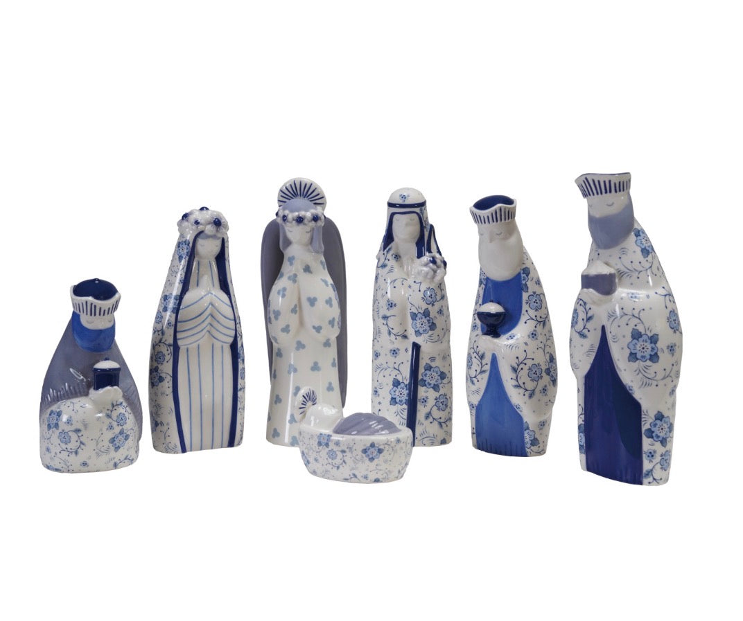 Ceramic Nativity with Floral Pattern