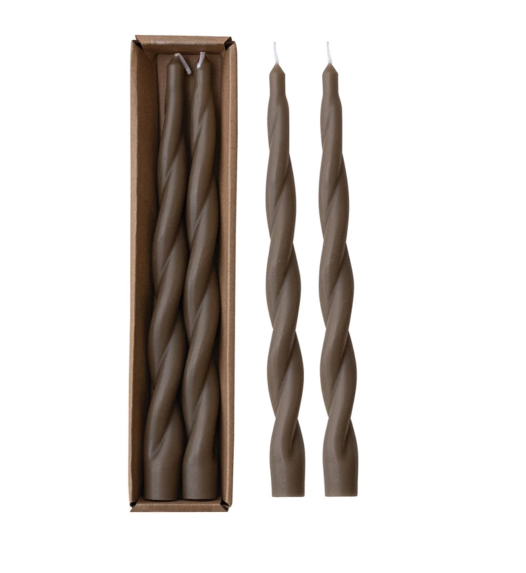 Unscented Twisted Taper Candles in Box, Brown