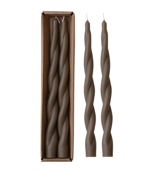 Unscented Twisted Taper Candles in Box, Brown