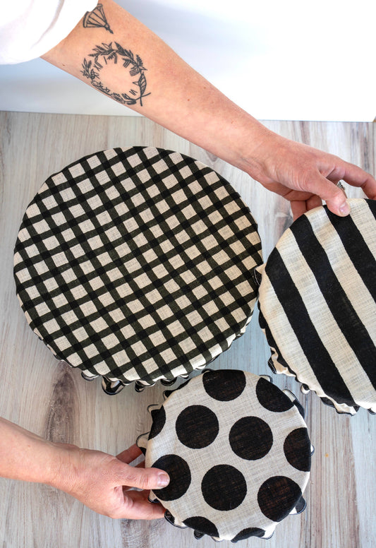 Black Pattern Mix Bowl Covers- Black/White