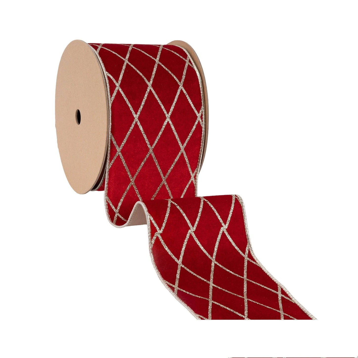 4” Wired Red Velvet Ribbon with Glittered Diamond 10yd