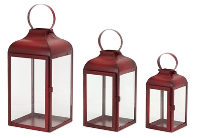 Red Iron & Glass Lantern (3 sizes)