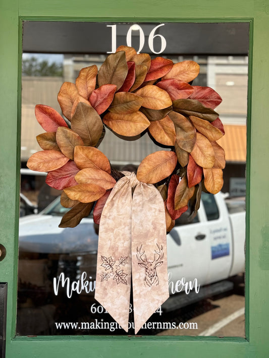 Deer & Leaves Wreath Sash