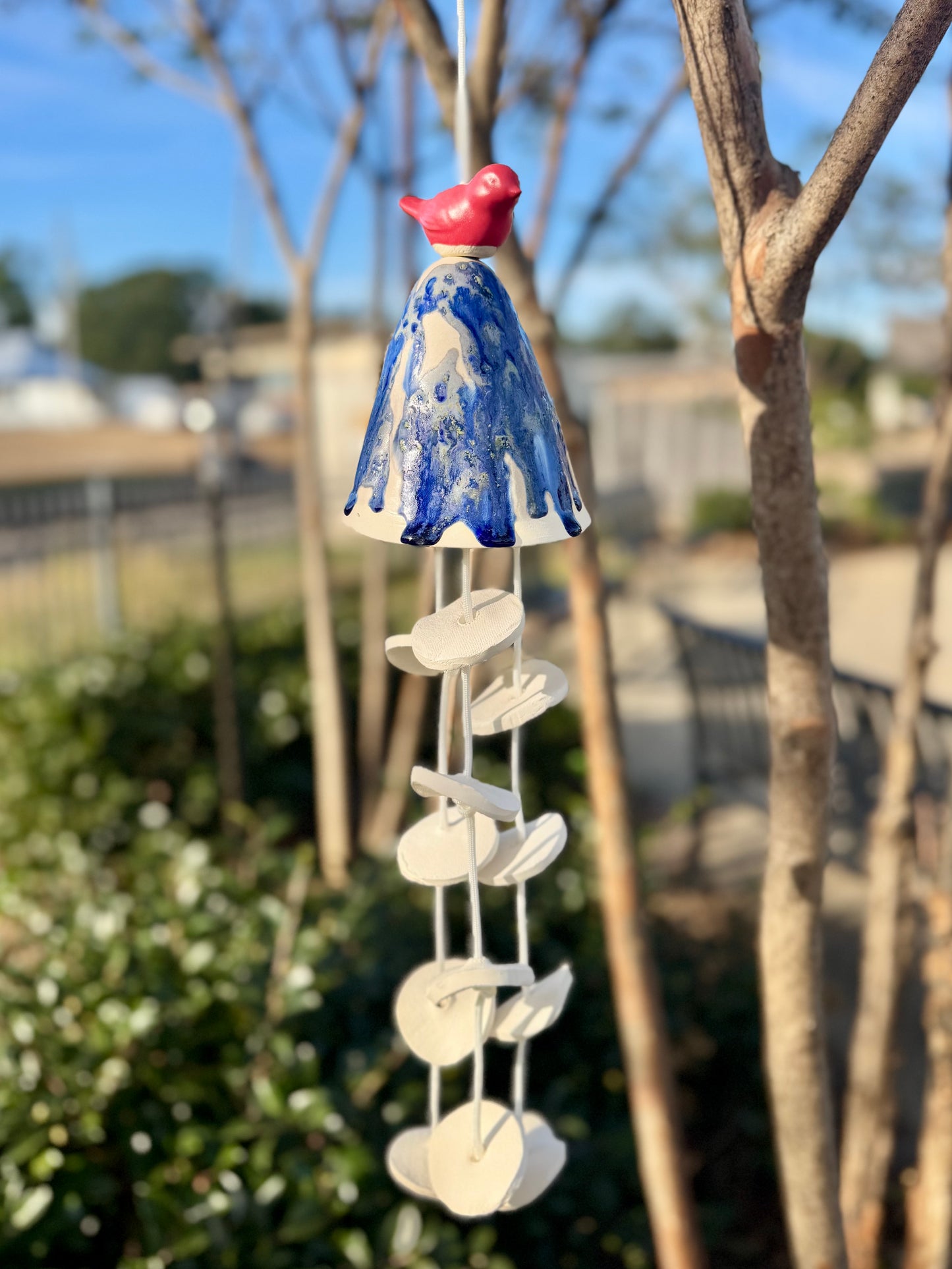 Pottery Wind Chime- Single Large Mushroom/Bird, Short