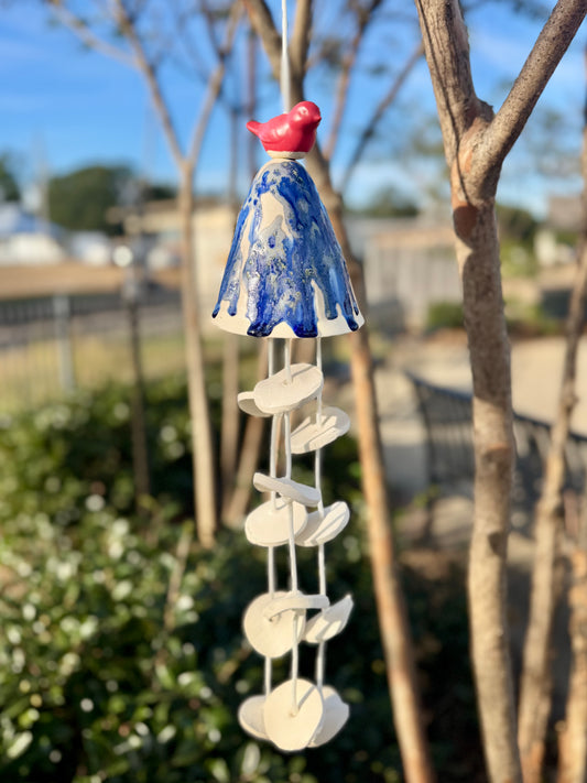 Pottery Wind Chime- Single Large Mushroom/Bird, Short