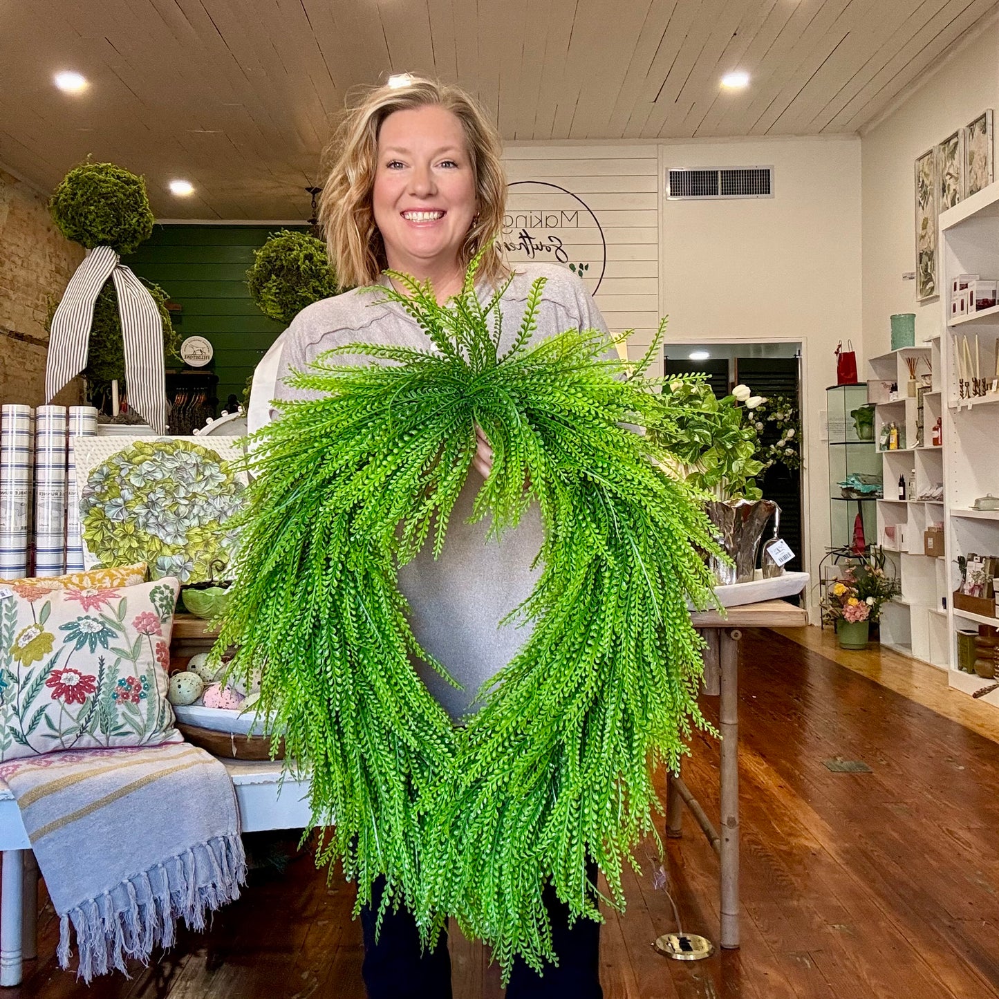 Oval Button Fern Wreath