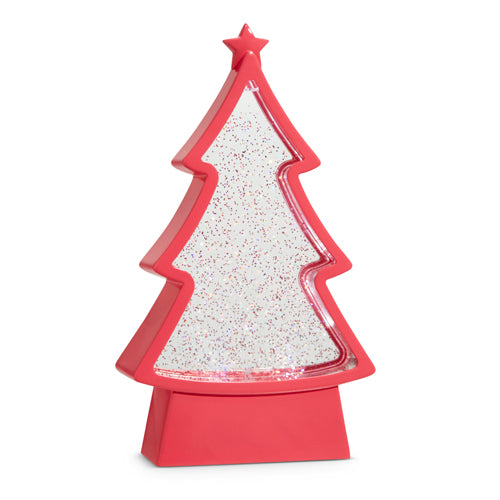 11" LIGHTED PINK TREE WITH SWIRLING PINK GLITTER