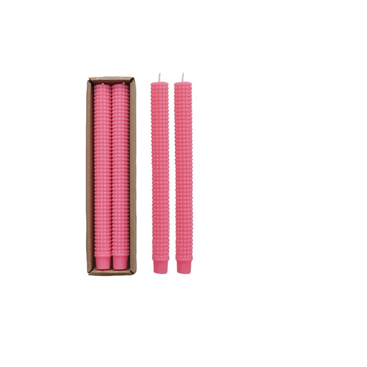 Pink Unscented Hobnail Taper Candles, Set of 2