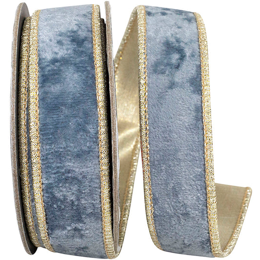 French Blue Velvet Wired Edge Ribbon