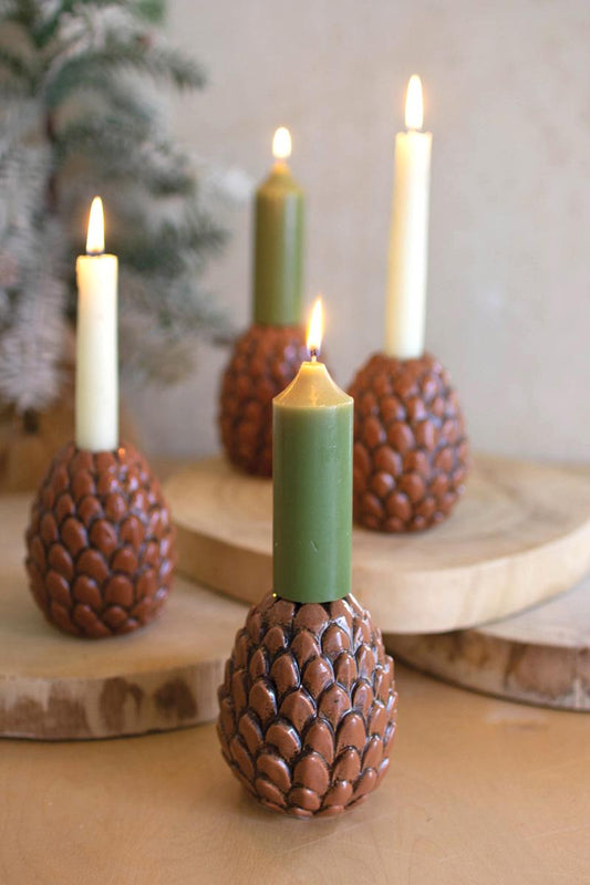 Ceramic Pinecone Taper Candle Holder