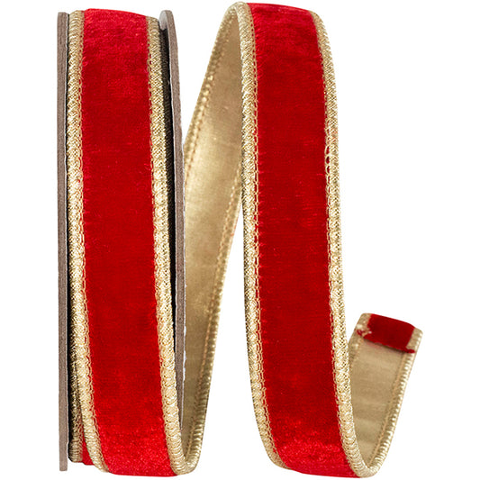 Red/Gold Velvet Metallic Dupioni Wred Edge Ribbon