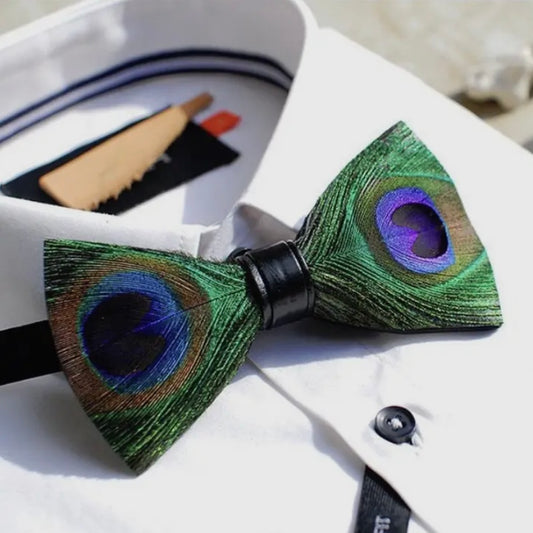 Handmade Peacock Feather Bow Tie & Pin Set