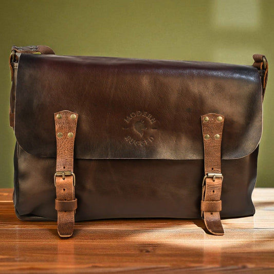 Bovine Leather Buckled Messenger Bag - Brown