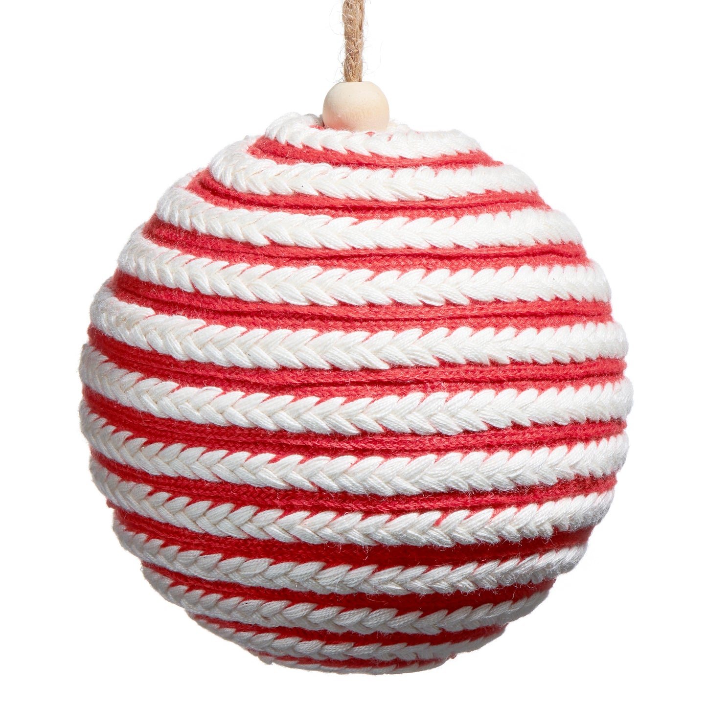 4.5" Red And White Jute Ball Ornament