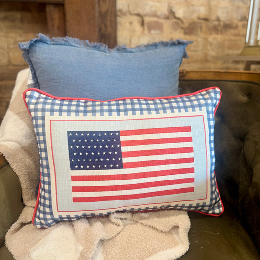 Gingham American Flag Pillow