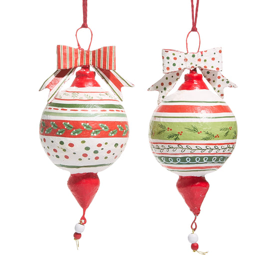 12" Pattern Christmas Paper Mache Ornament