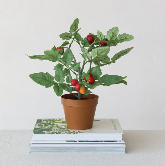 Faux Tomato Plant in Plastic Pot