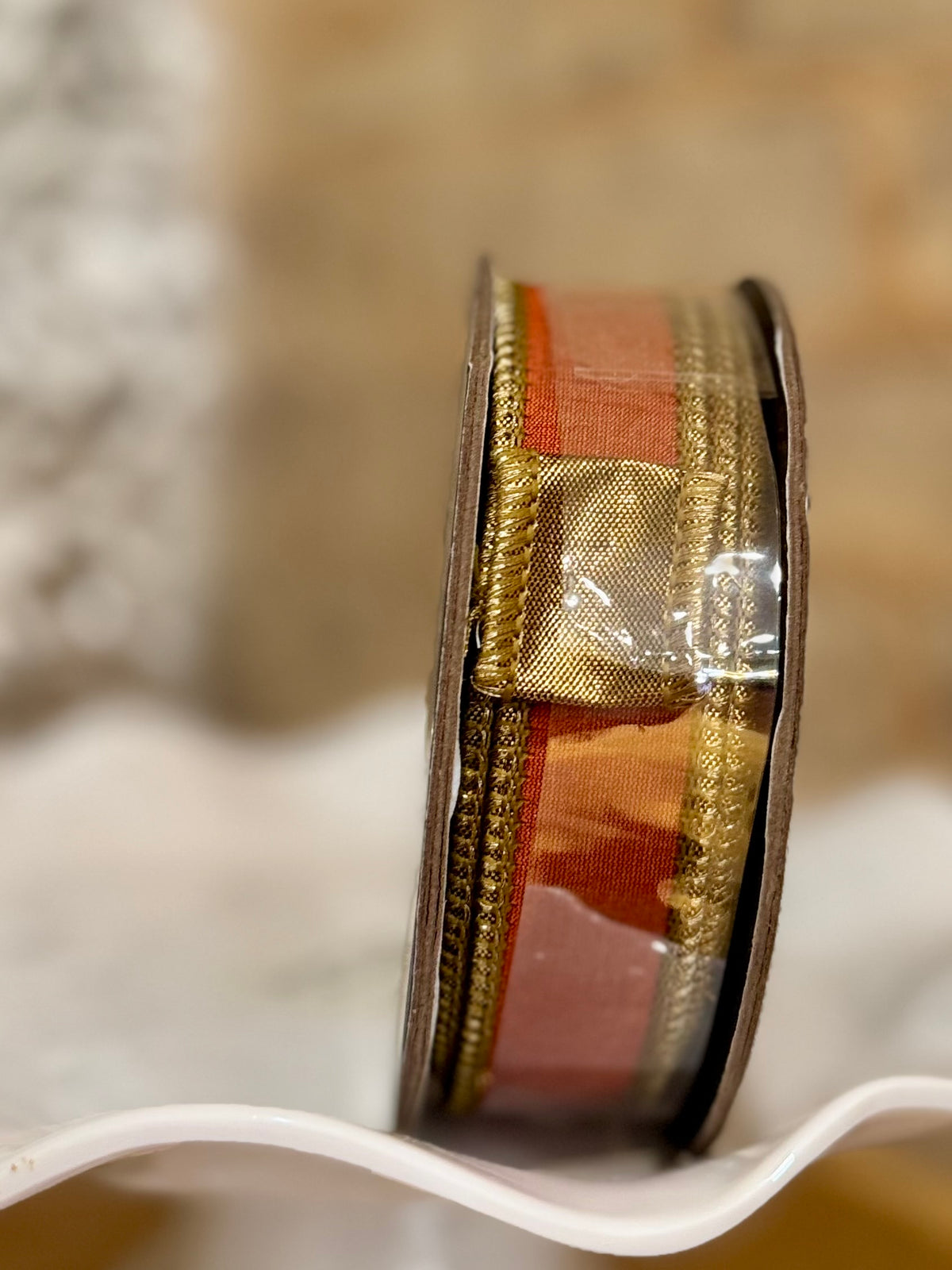 DUPIONI SHIMMER FUSED COPPER METALLIC BACKED WIRED EDGE RIBBON