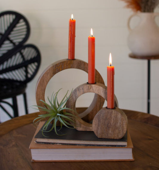 Circle Mango Wood Taper Candle Holder