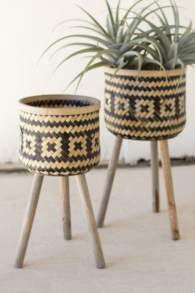 Black & Natural Bamboo Plant Stands