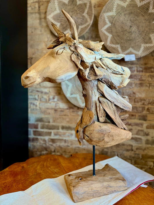 Teakwood Horse Sculpture- LOCAL PICKUP ONLY