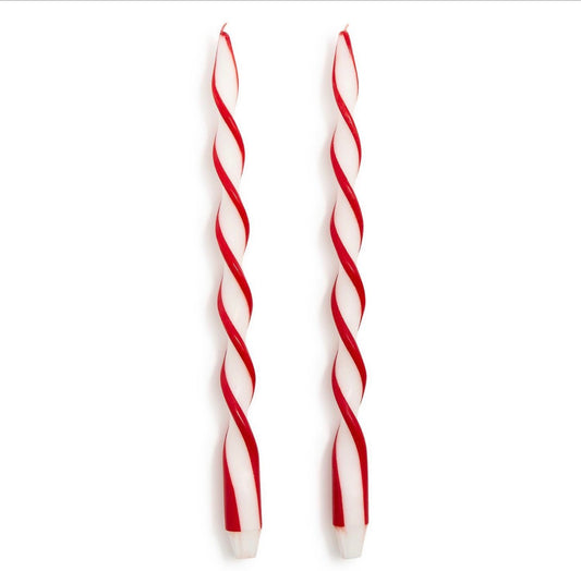 Red Ribbon Twist Taper Candles