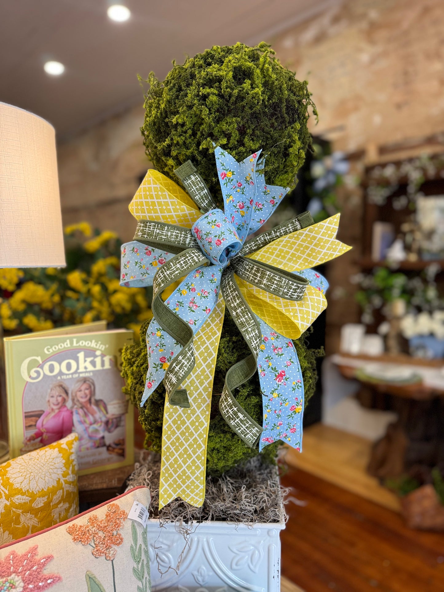 Blue Floral Topiary Bow