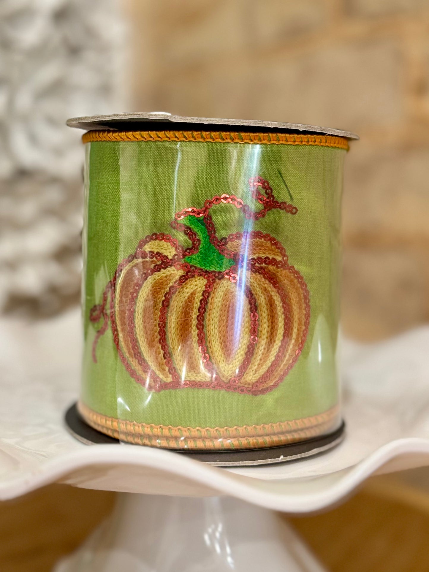 PUMPKIN SEQUIN DELUXE WIRED EDGE RIBBON