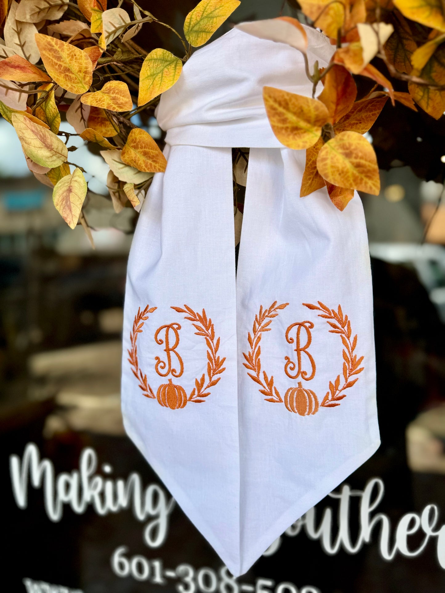 Pumpkin Initial Wreath Sash