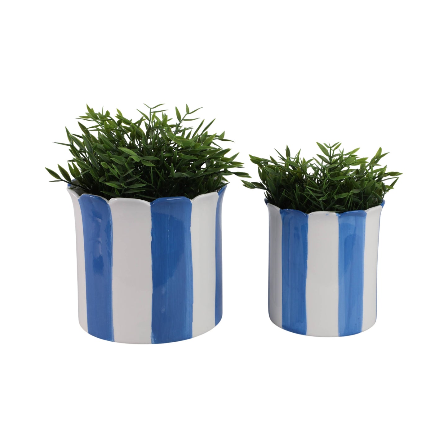 Blue Ceramic Striped Scallop Planter- 2 Sizes