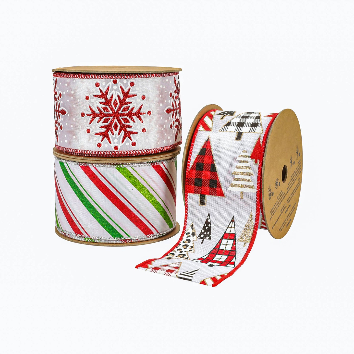 2 1/2" Wired Ribbon | "Holiday Striped" White/Red/Green | 10 Yard Roll