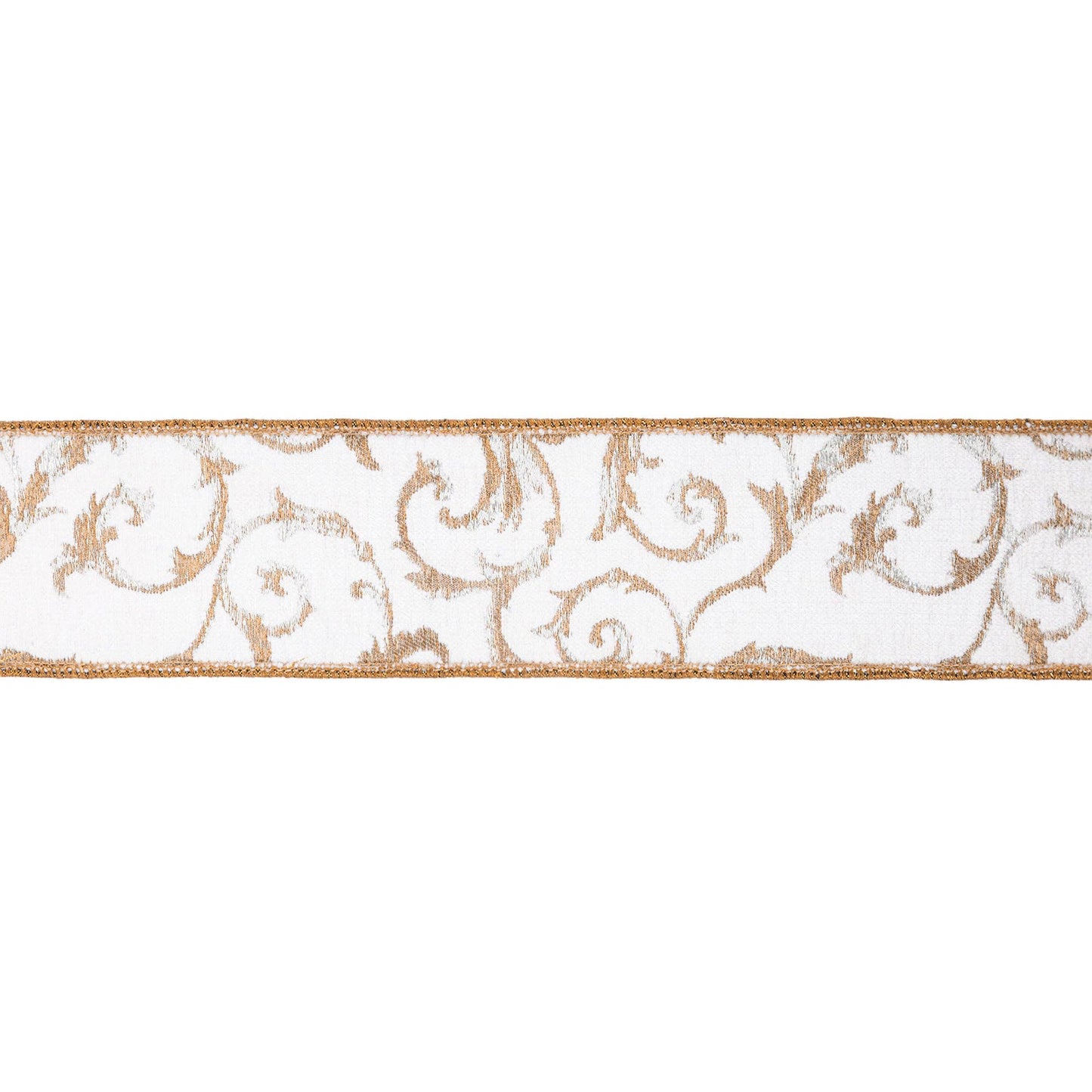 2 1/2" Metallic Scroll Jacquard Ribbon, Dupioni Backing 10yd