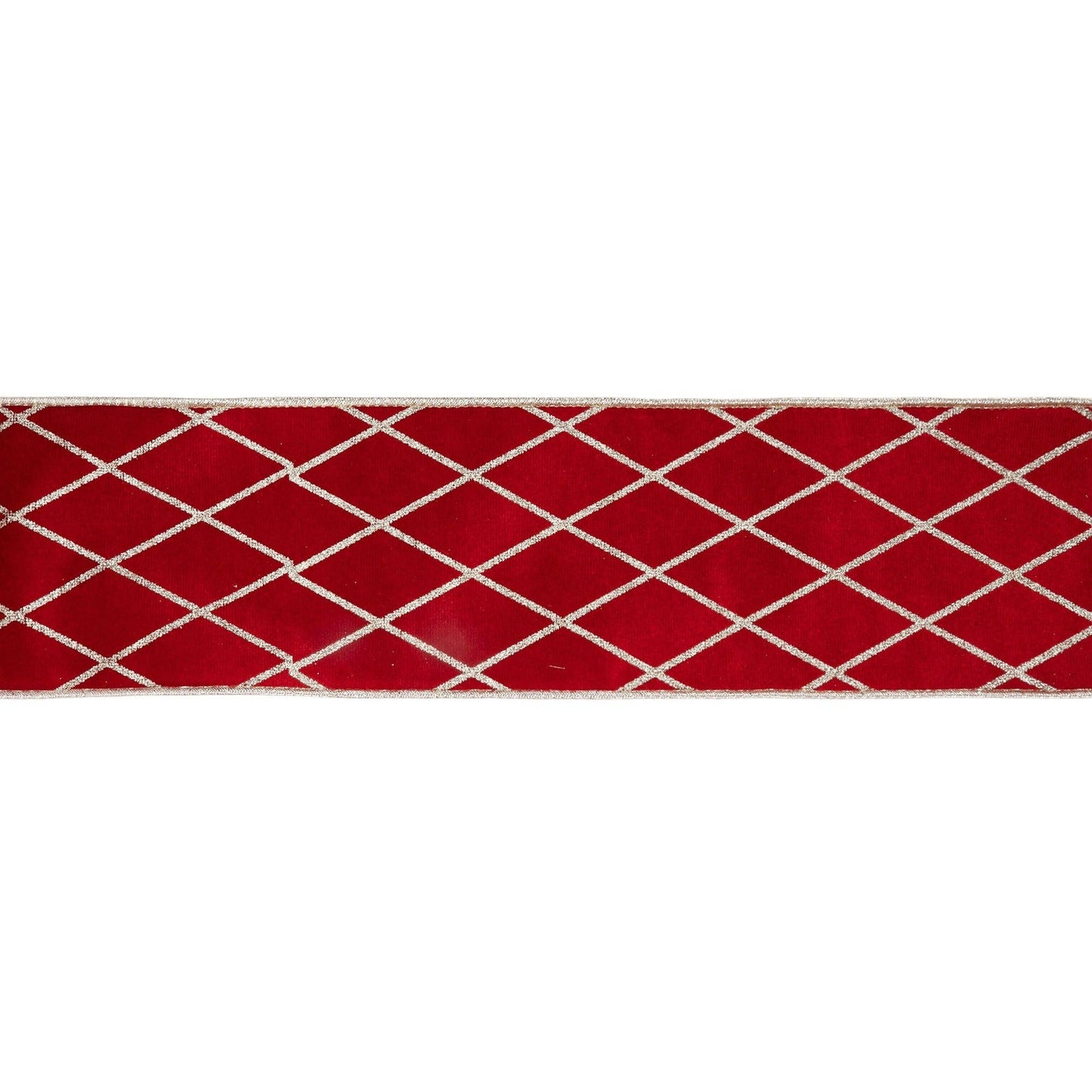 4” Wired Red Velvet Ribbon with Glittered Diamond 10yd
