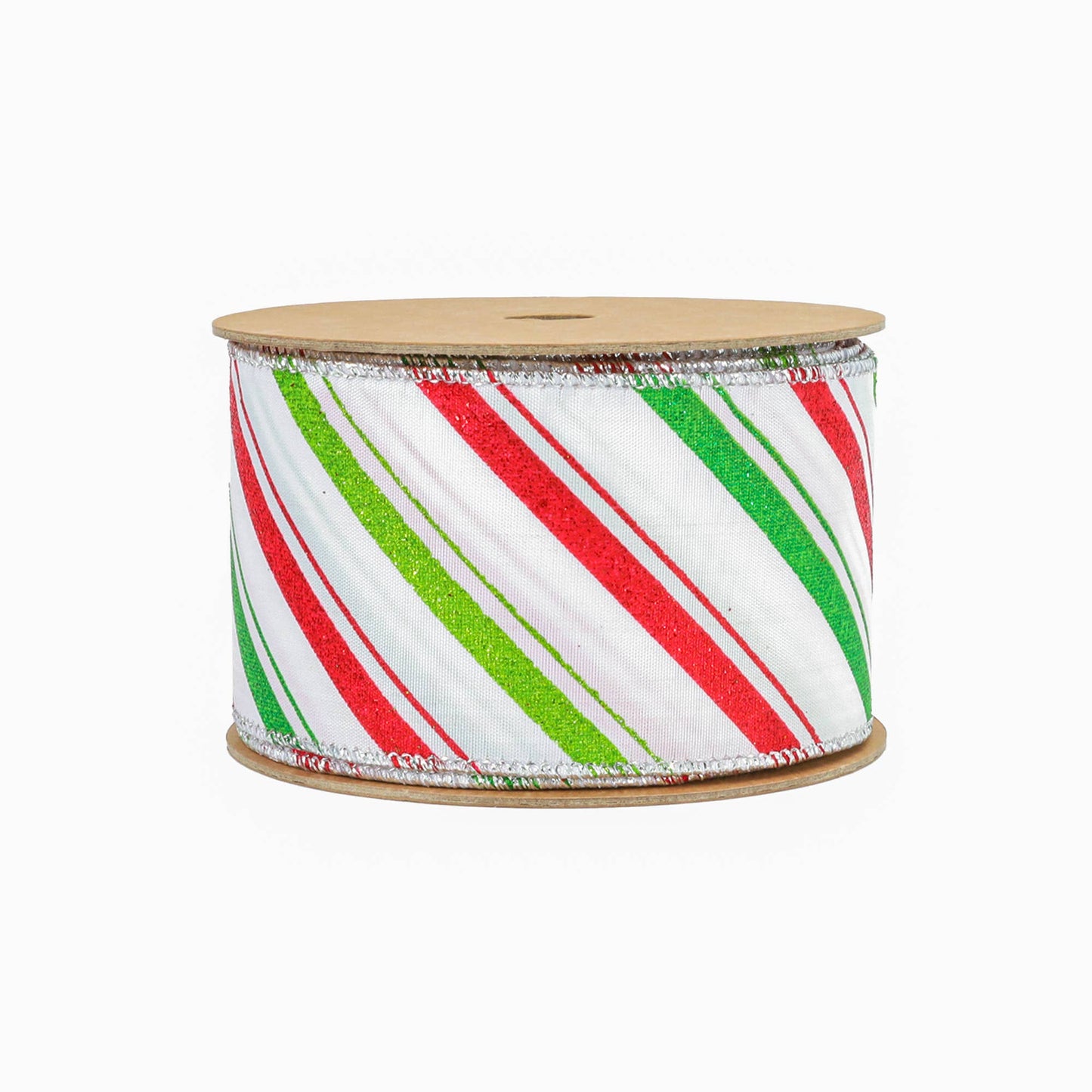 2 1/2" Wired Ribbon | "Holiday Striped" White/Red/Green | 10 Yard Roll
