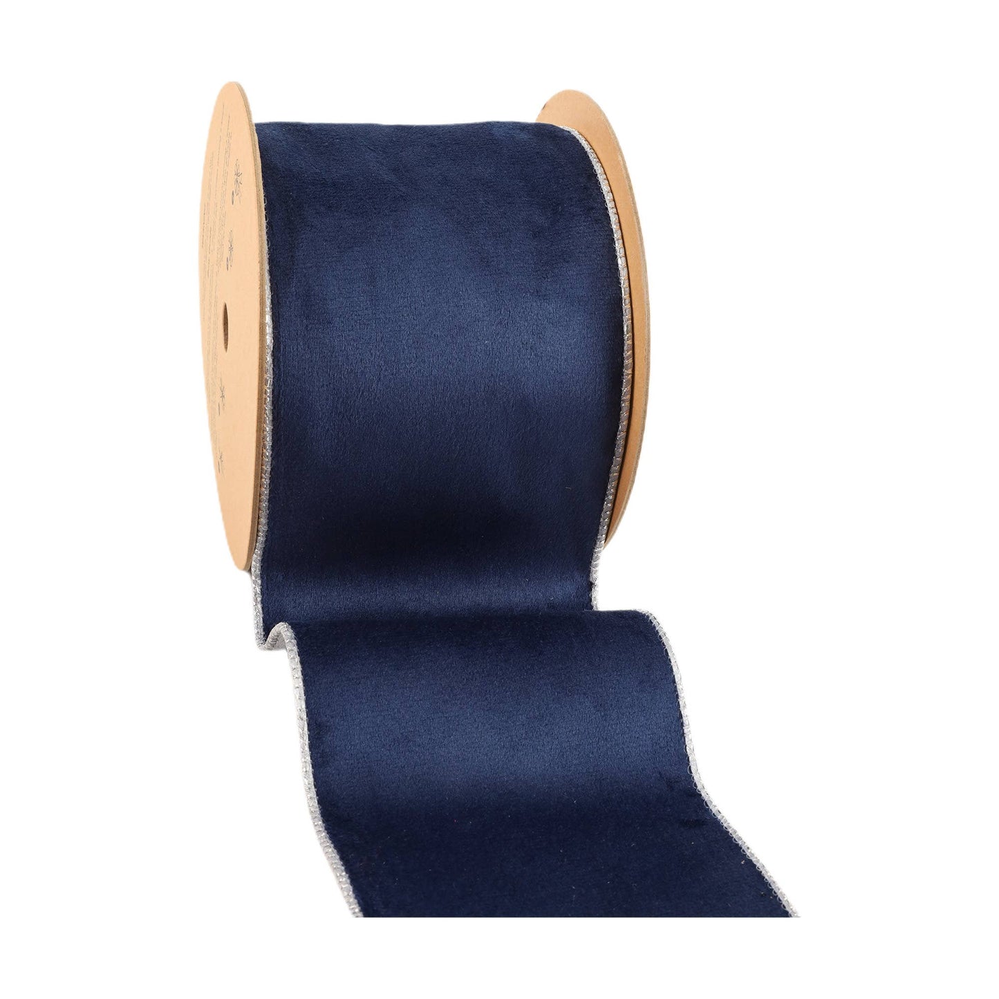 4" Reversible Classic Velvet Wired Ribbon, Navy/Silver, 10 Yard