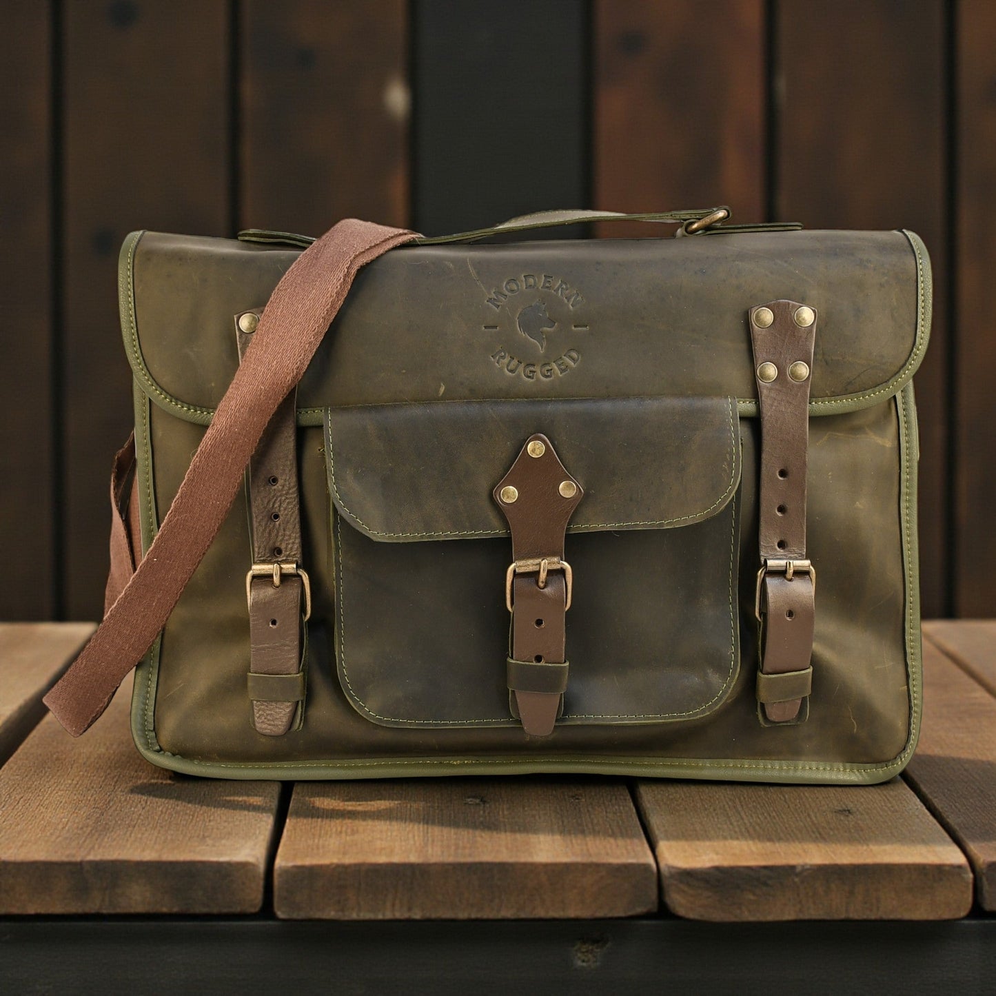 Bovine Leather Briefcase - Olive