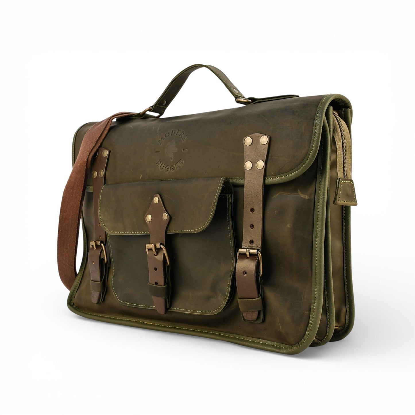 Bovine Leather Briefcase - Olive