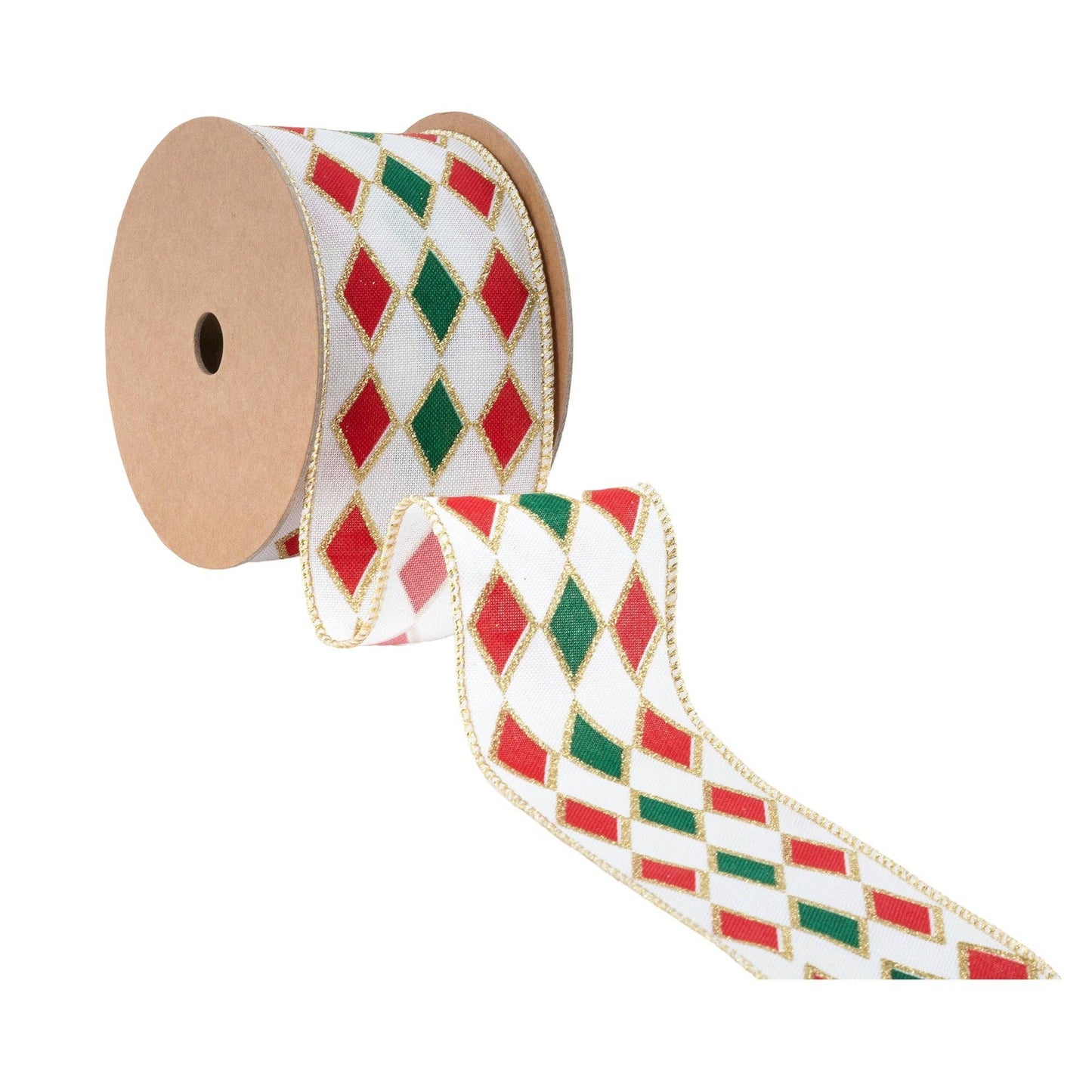 Red and Green Diamond Glitter Wired Ribbon 10yd