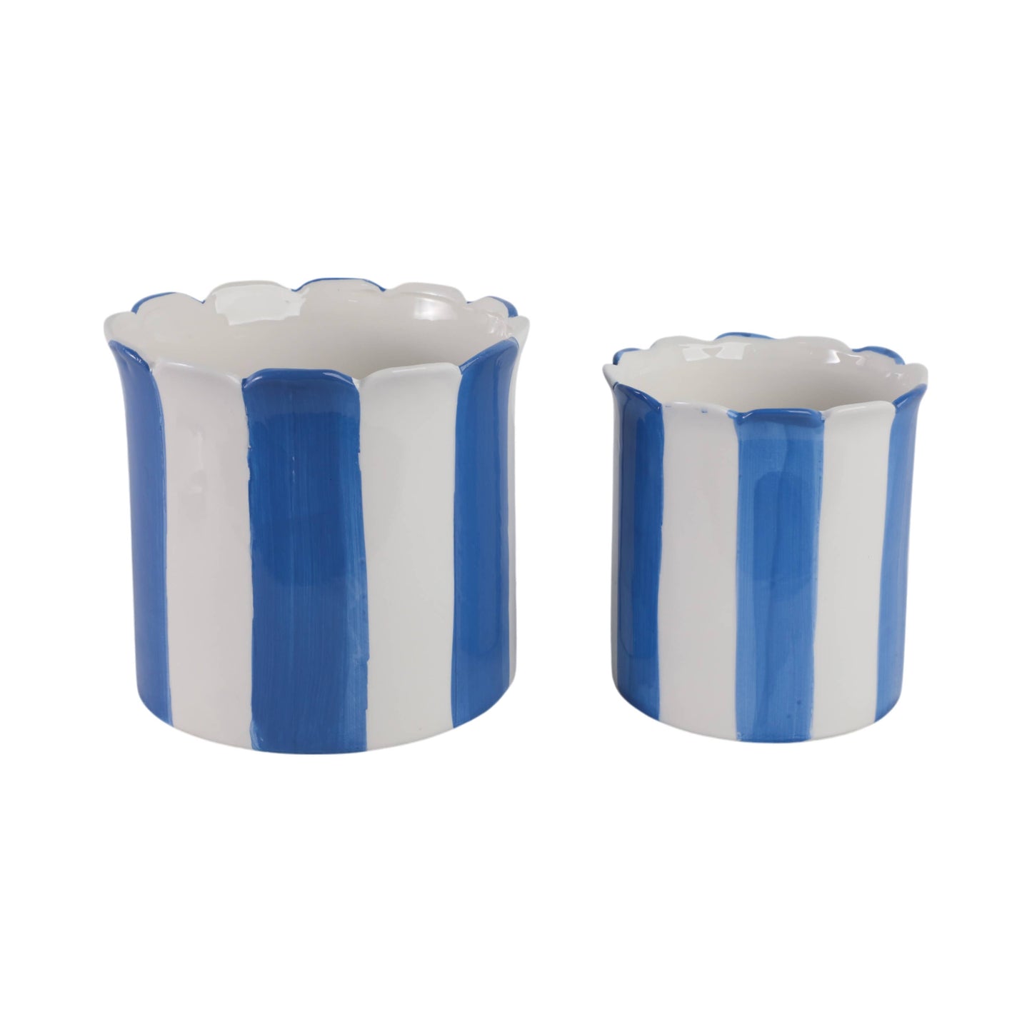 Blue Ceramic Striped Scallop Planter- 2 Sizes
