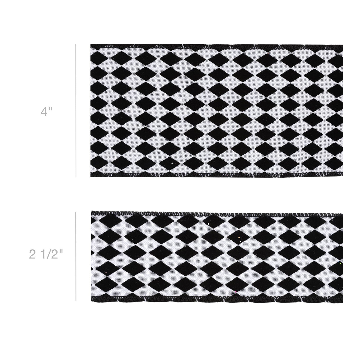 4" Wired Ribbon | Glittered Diamonds w/ Black Backing | 10 Yard Roll