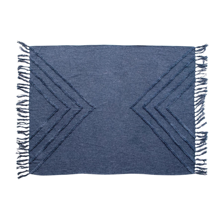 Slub Throw with Chevron Pattern & Tassels