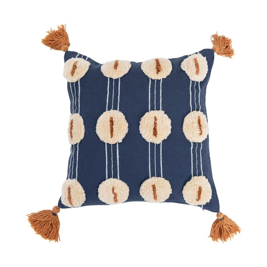 Embroidered & Tufted Pillow with Tassels