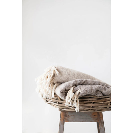 Woven Melange Wool and Cotton Slub Throw