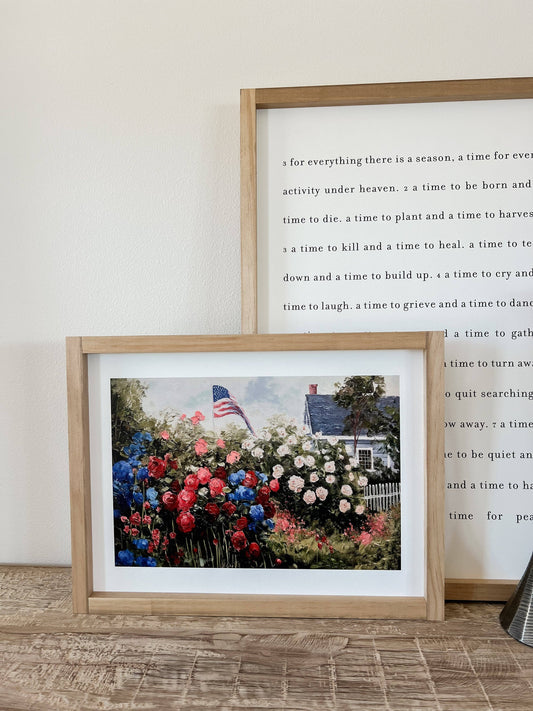 Floral 4th of July | Summer Print, Vintage Inspired Wall Art: Dark Walnut / 12x8"
