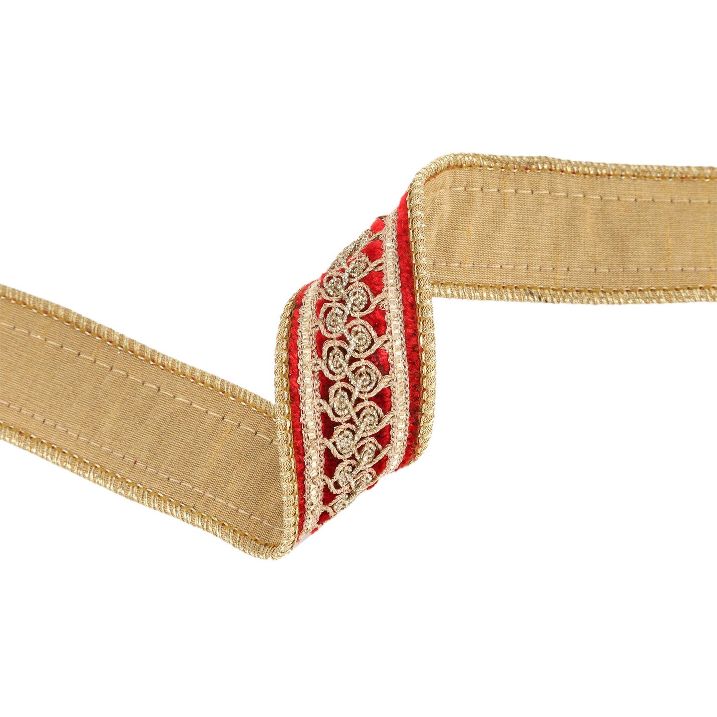 1 1/2" Double-Fused Wired Velvet Ribbon w/ Metallic Trim | 10 Yard Roll: Burgundy / Gold