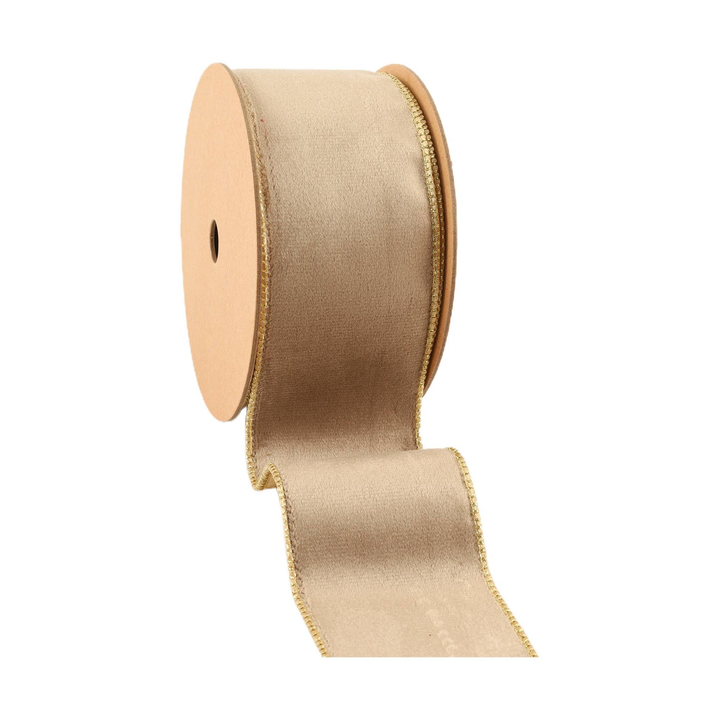 2 1/2" Reversible Classic Velvet Wired Ribbon | Latte/Gold | 10 Yard Roll
